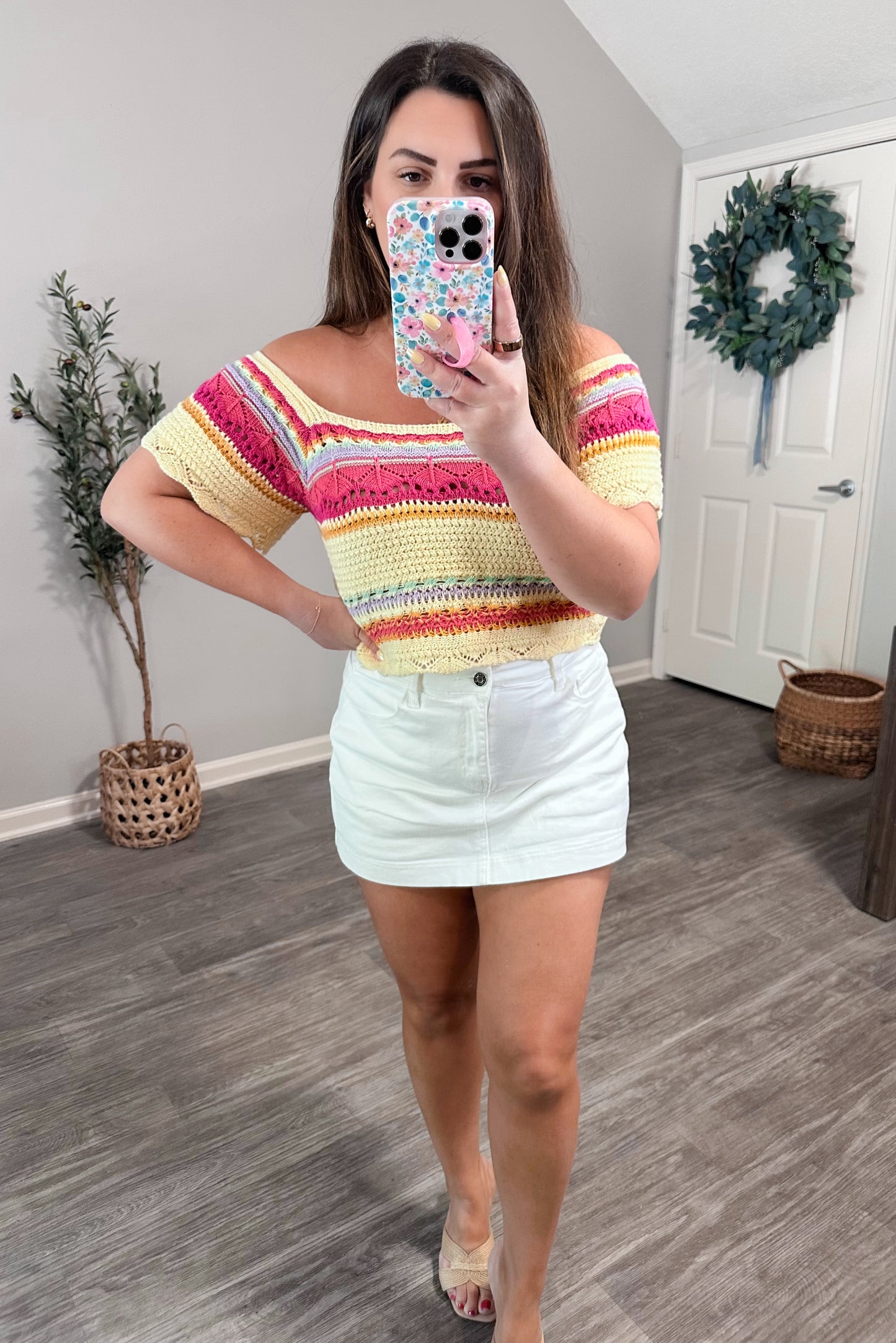 Color Burst Crochet Top in Bright Yellow Multi