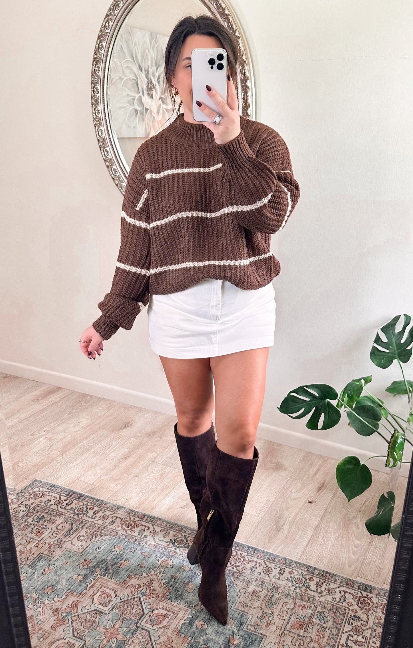 Harvest Stripe Sweater in Dark Brown