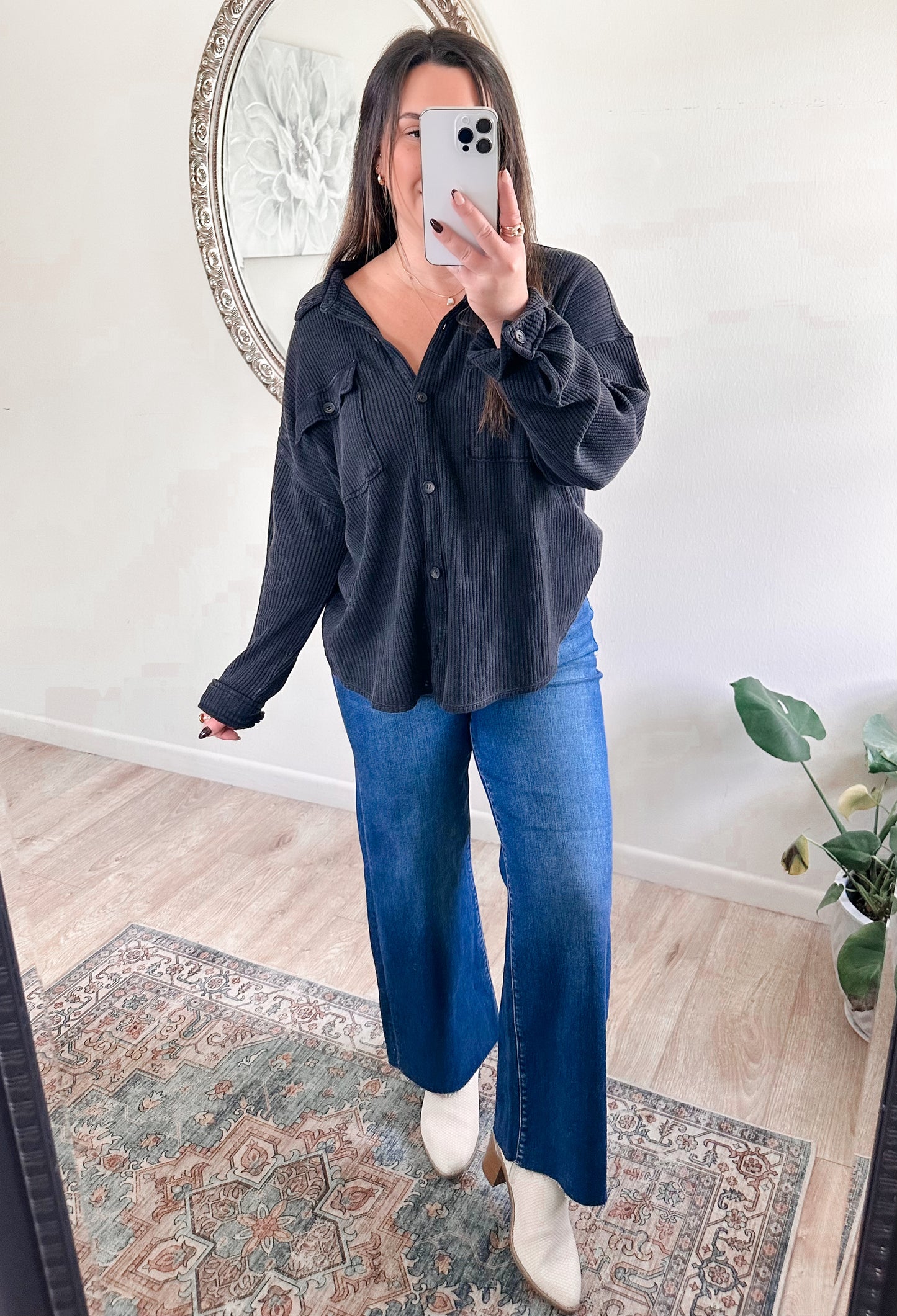 Lorelai Waffle Knit in Mineral Wash Black