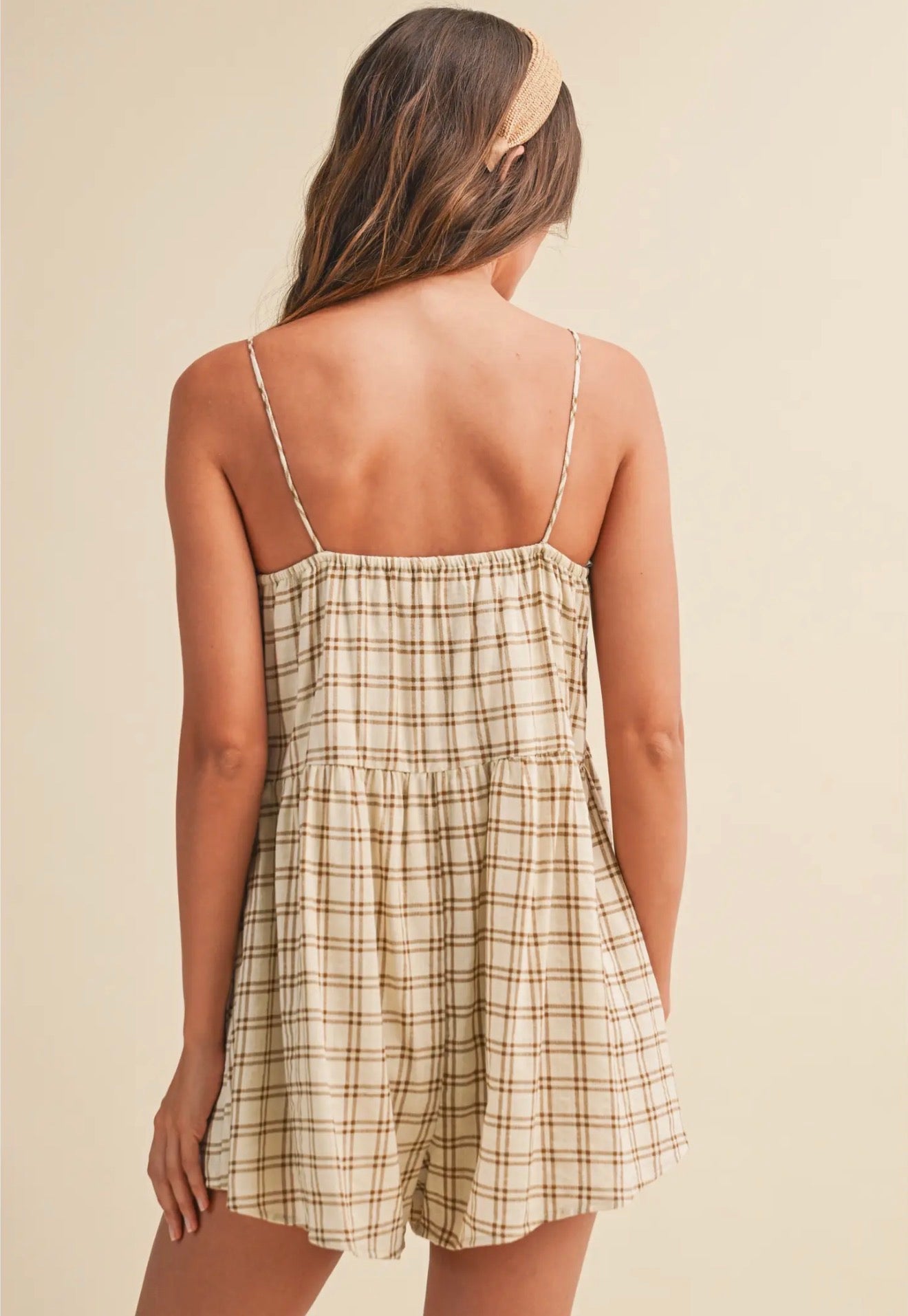 Falling For You Plaid Romper in Cream