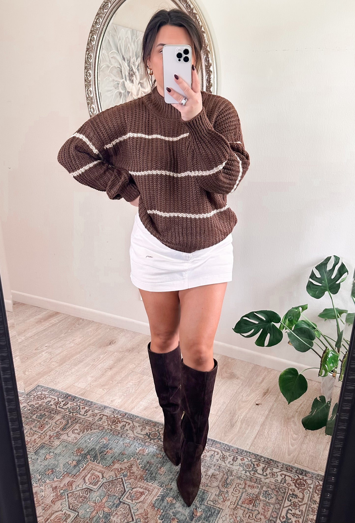 Harvest Stripe Sweater in Dark Brown