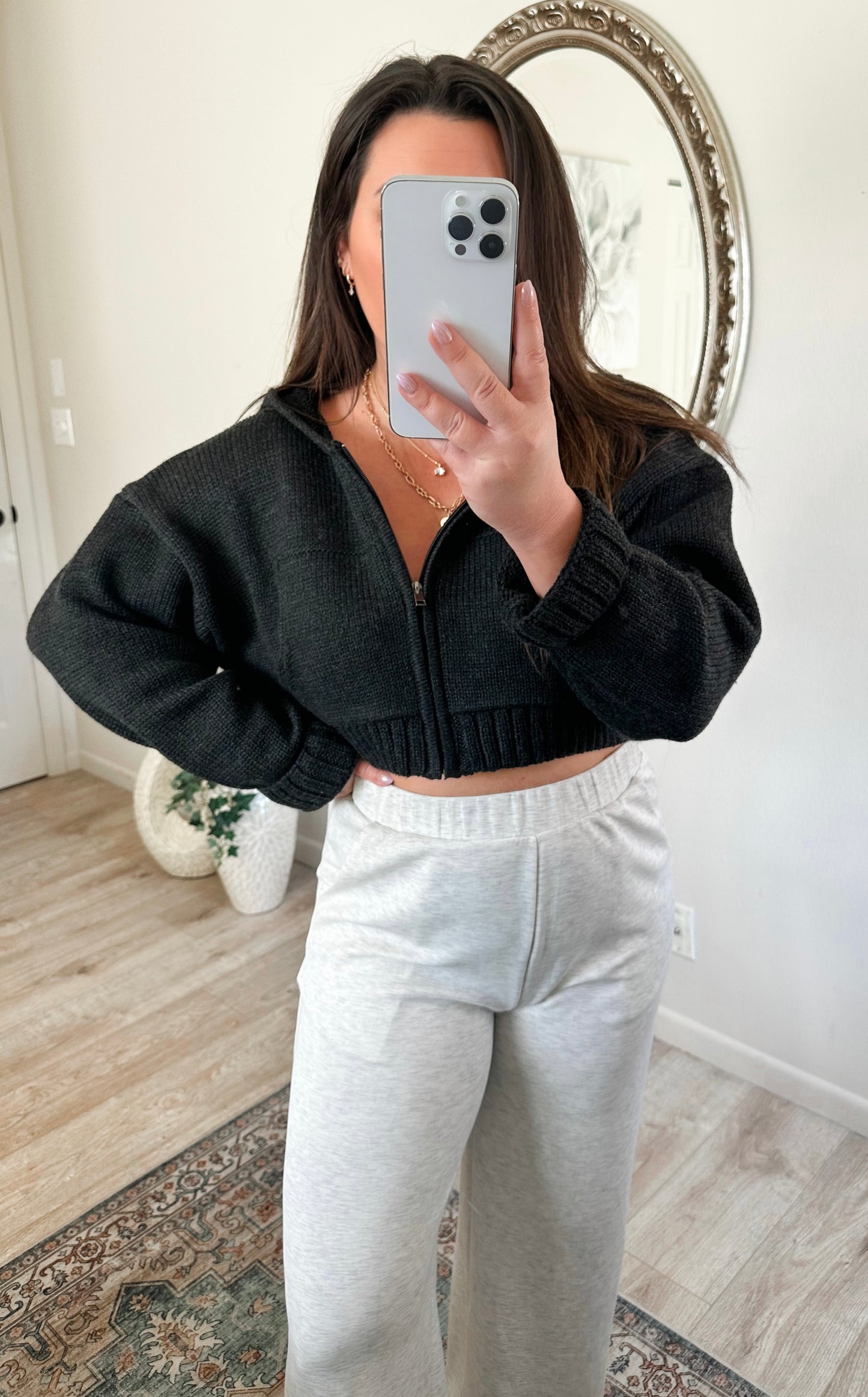 Cozy Mornings Zip-Up in Black