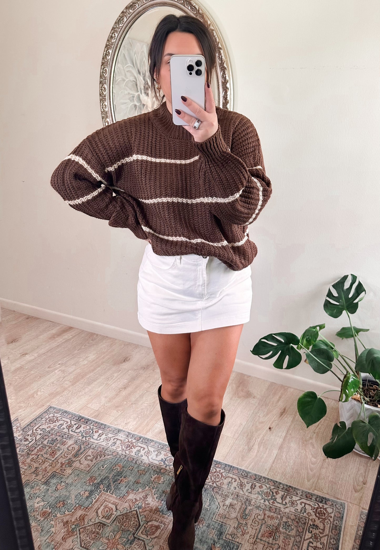 Harvest Stripe Sweater in Dark Brown