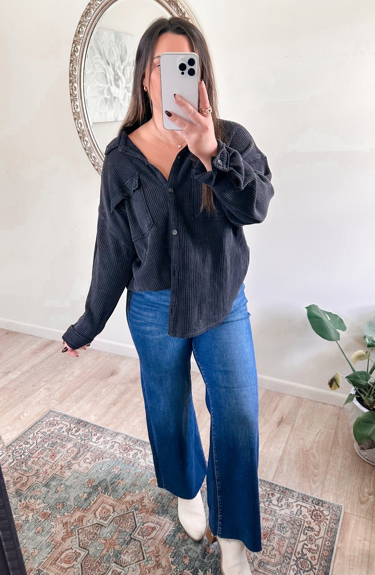 Lorelai Waffle Knit in Mineral Wash Black