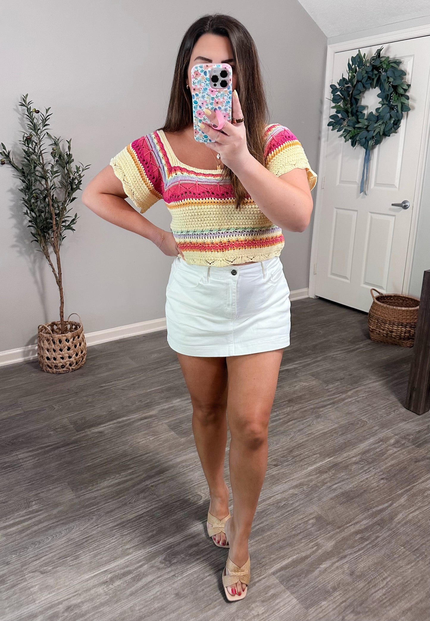 Color Burst Crochet Top in Bright Yellow Multi