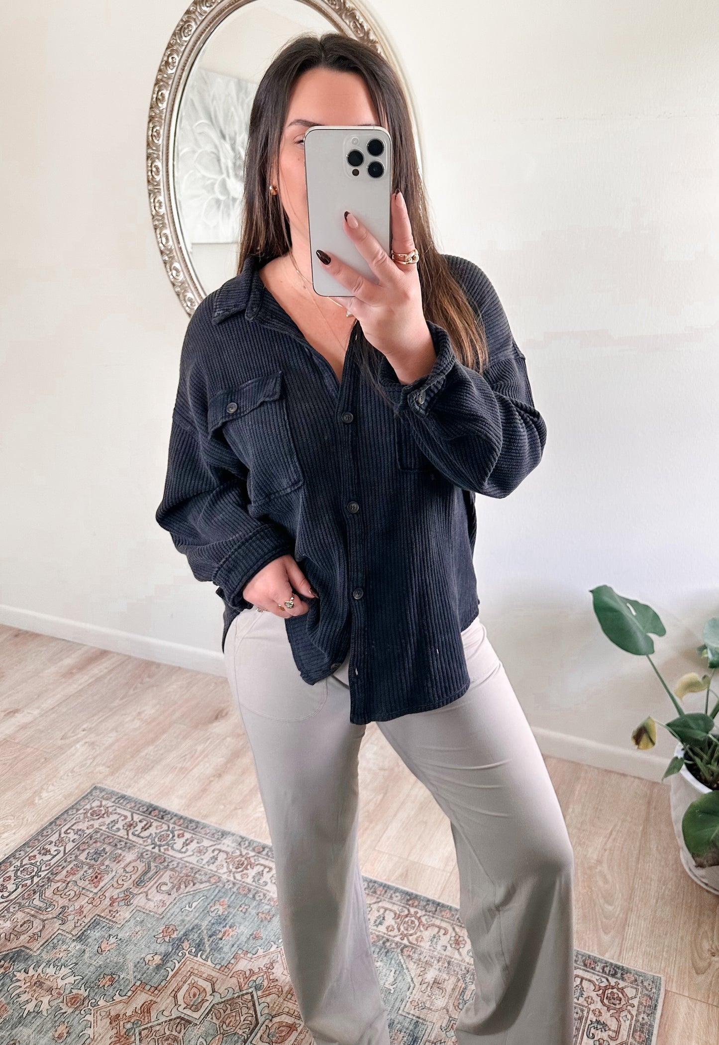 Lorelai Waffle Knit in Mineral Wash Black