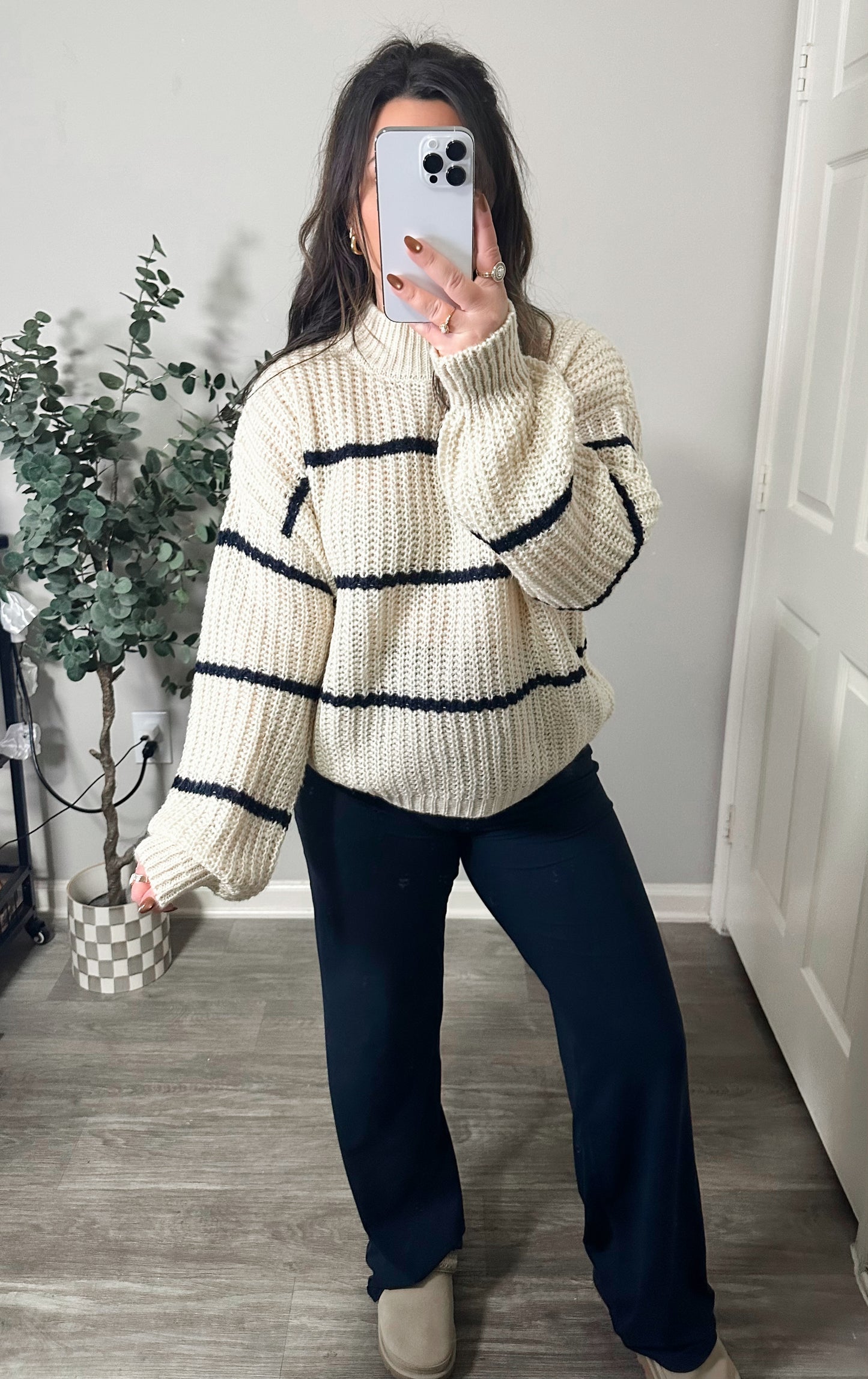 Harvest Stripe Sweater in Ivory/Navy