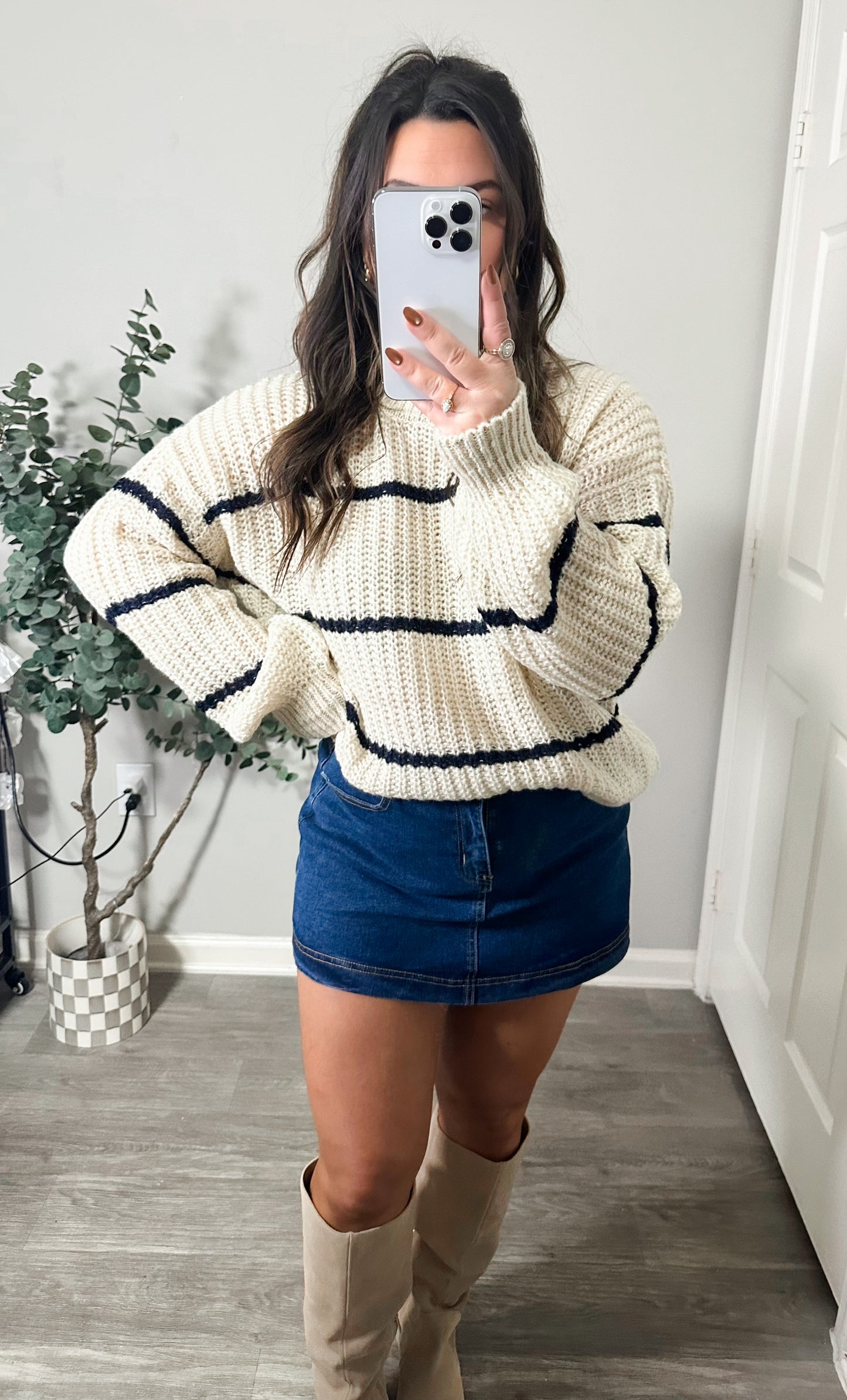 Harvest Stripe Sweater in Ivory/Navy