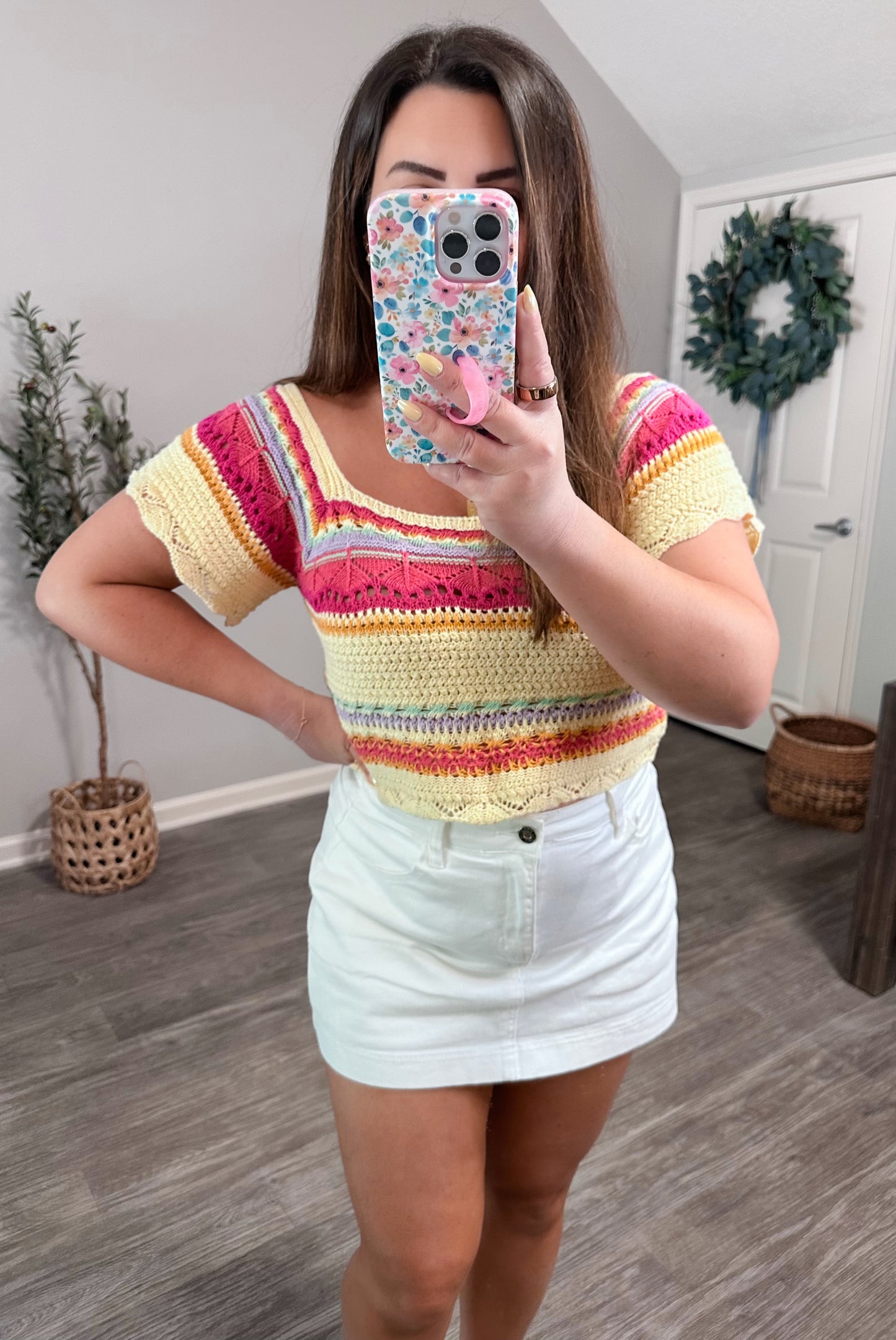 Color Burst Crochet Top in Bright Yellow Multi