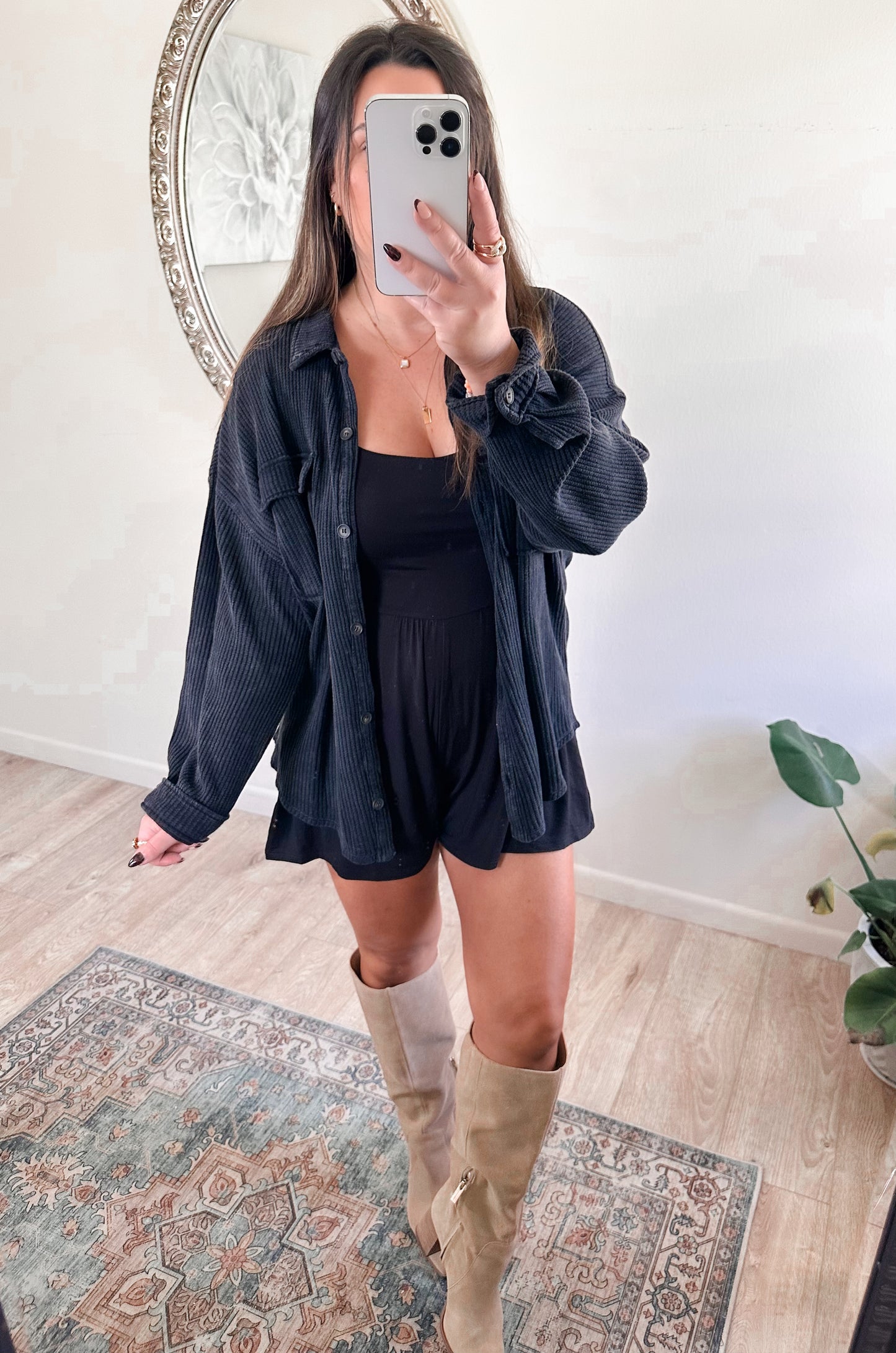 Lorelai Waffle Knit in Mineral Wash Black