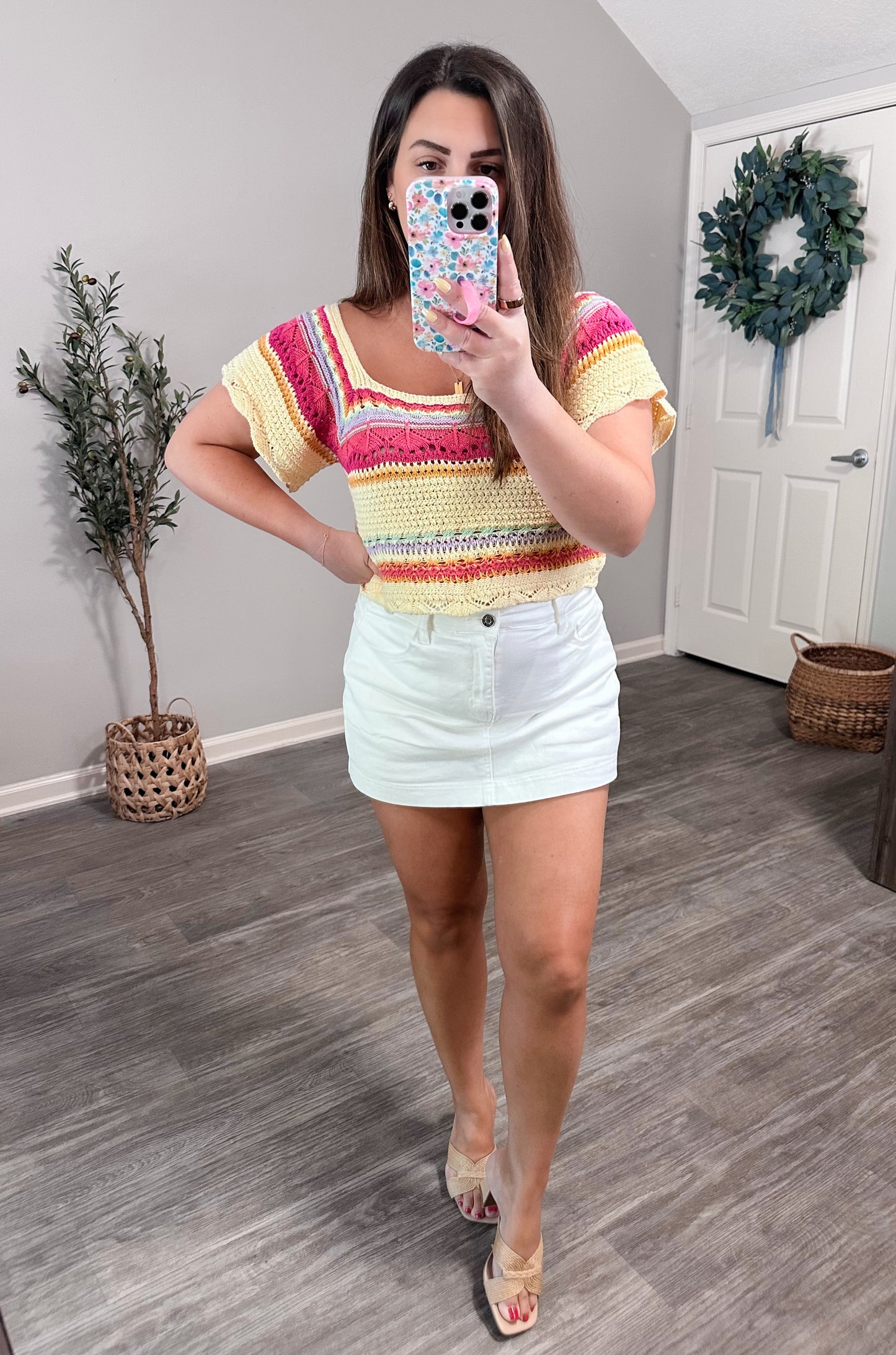 Color Burst Crochet Top in Bright Yellow Multi