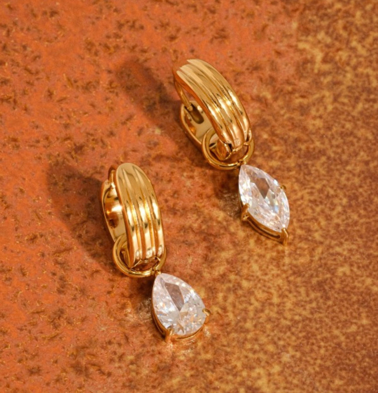 Saffron Teardrop Mismatch Huggie Hoops