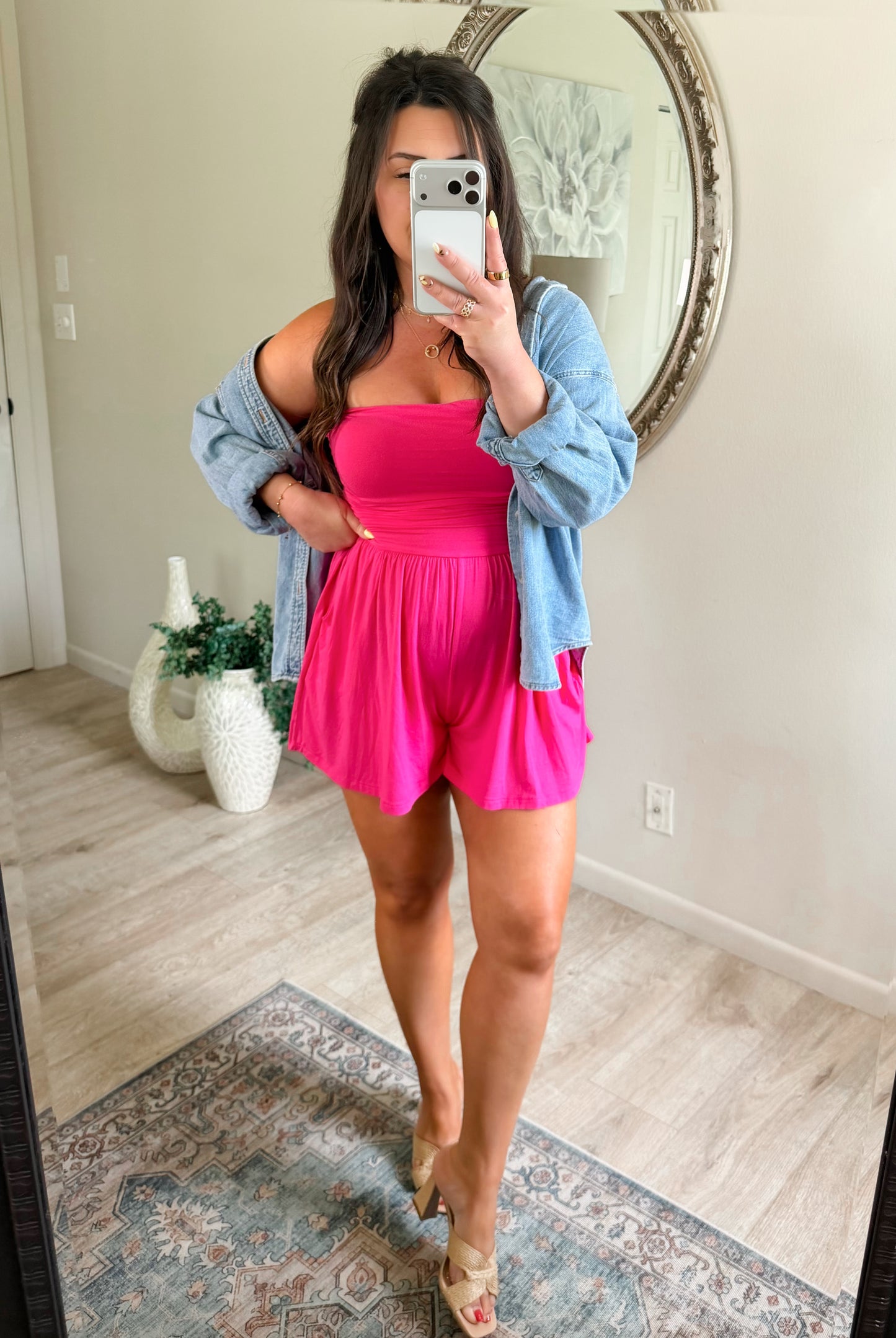 On The Go Romper in Hot Pink