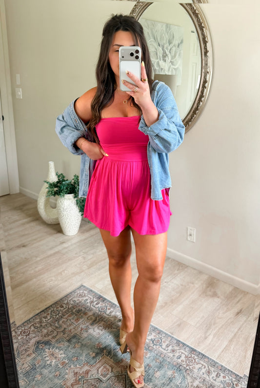 On The Go Romper in Hot Pink