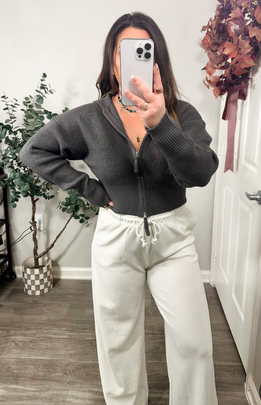 Nautical Charm Zip Up in Charcoal Grey