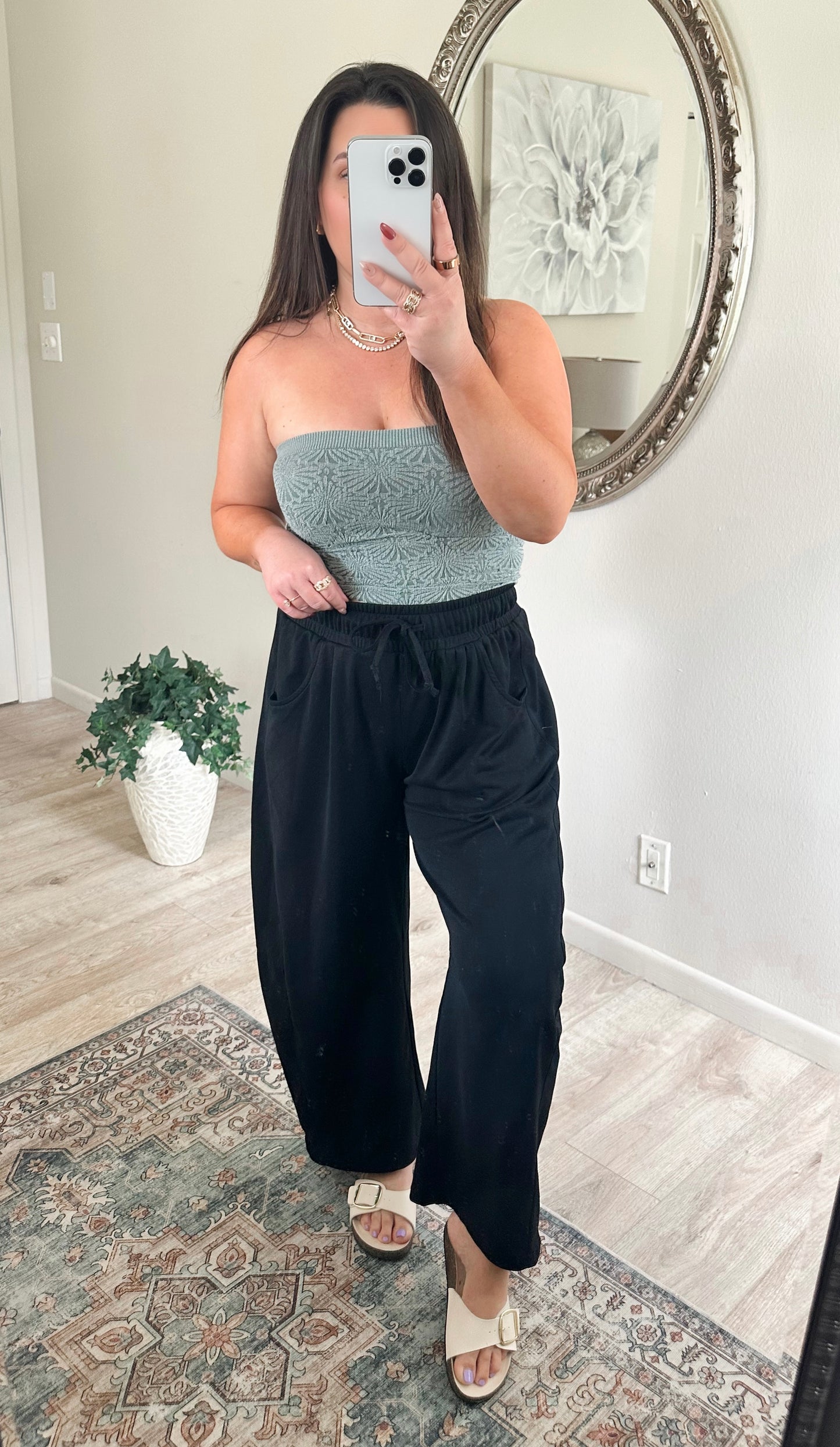 Seamless Blooms Tube Top in Jade Green