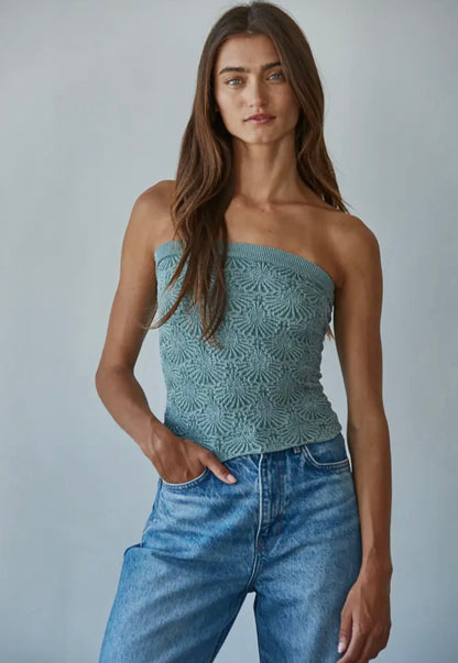 Seamless Blooms Tube Top in Jade Green