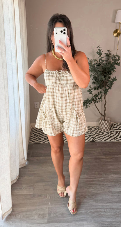 Falling For You Plaid Romper in Cream