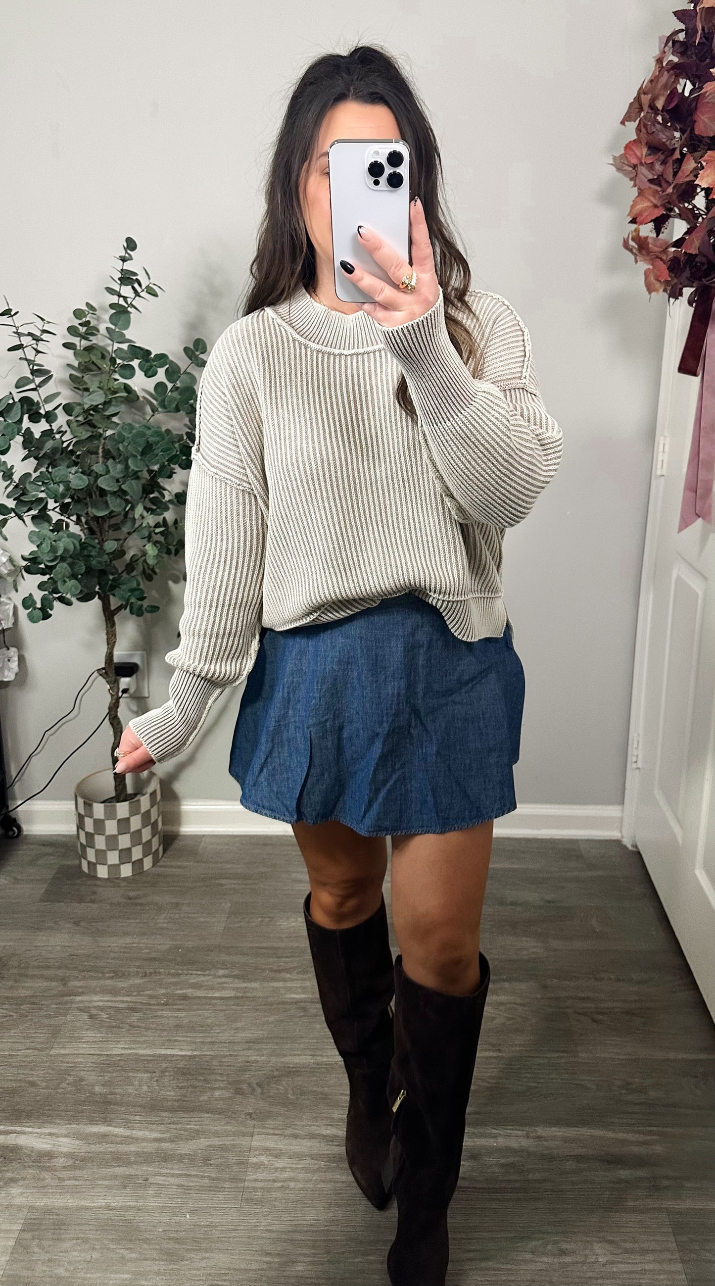 Hayden Ribbed Sweater in Light Taupe