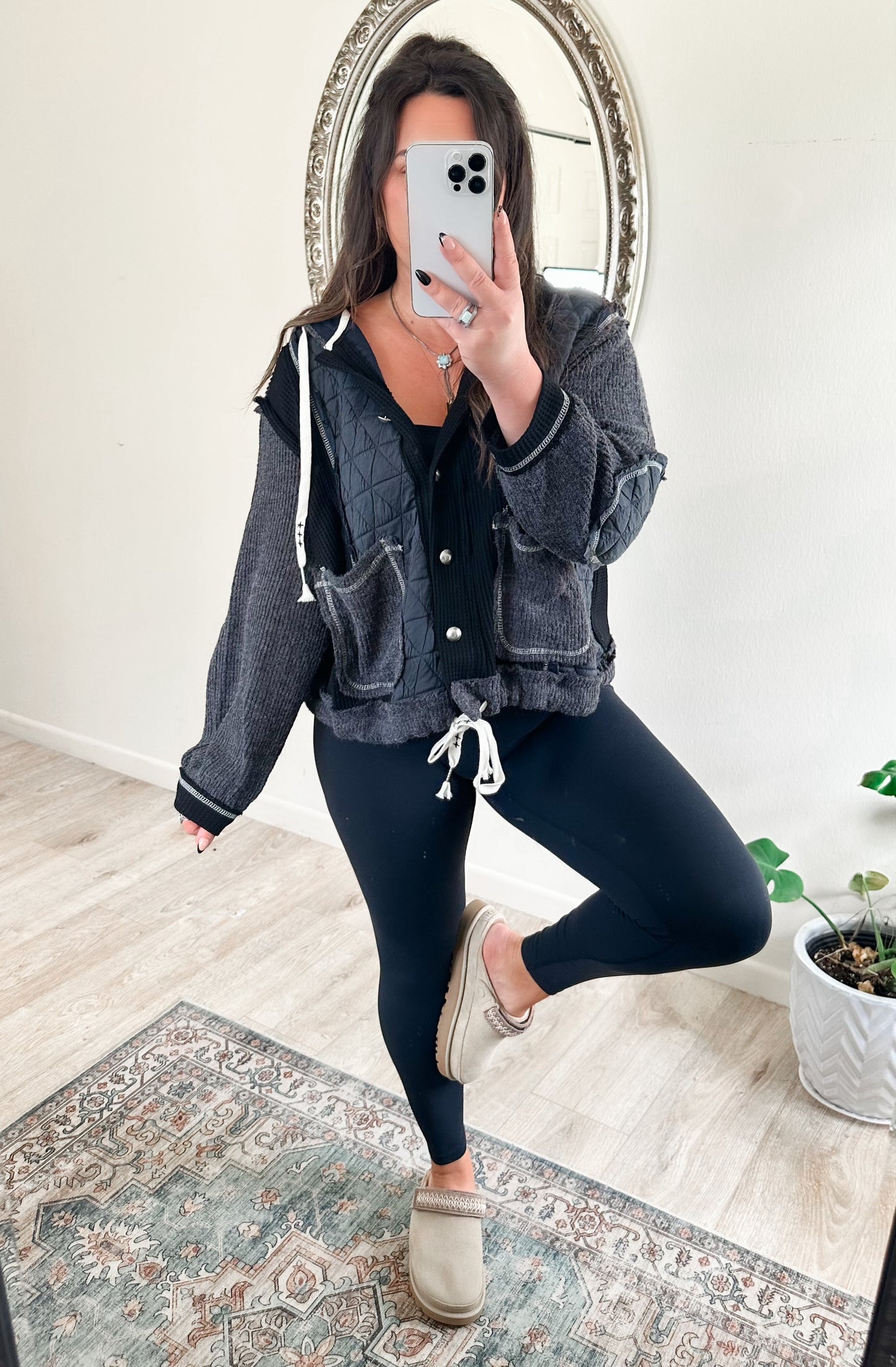 Quinn Quilted Jacket in Black Charcoal