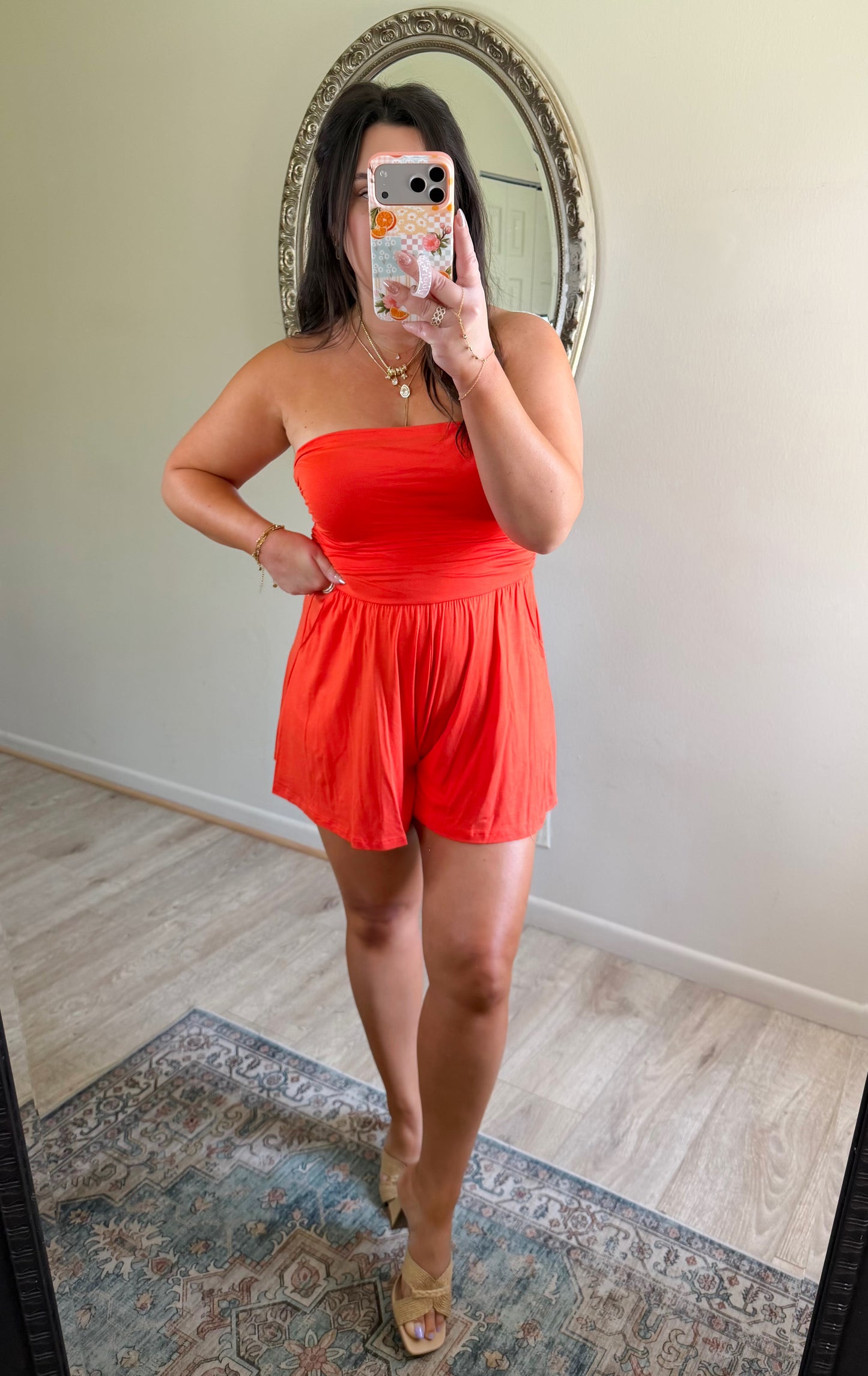On The Go Romper in Bright Orange