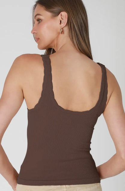 The Scalloped Seamless (reversible) Tank in Brown