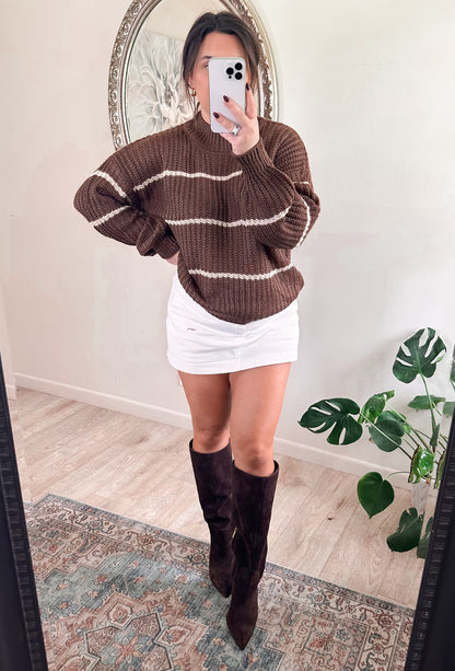 Harvest Stripe Sweater in Dark Brown
