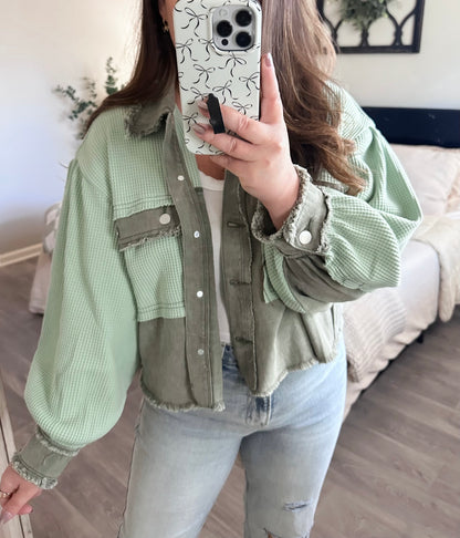 Greyhound Jacket in Mint/Dark Olive