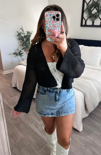 Coastal Knit Cardi in Midnight Black