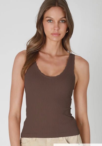 The Scalloped Seamless (reversible) Tank in Brown