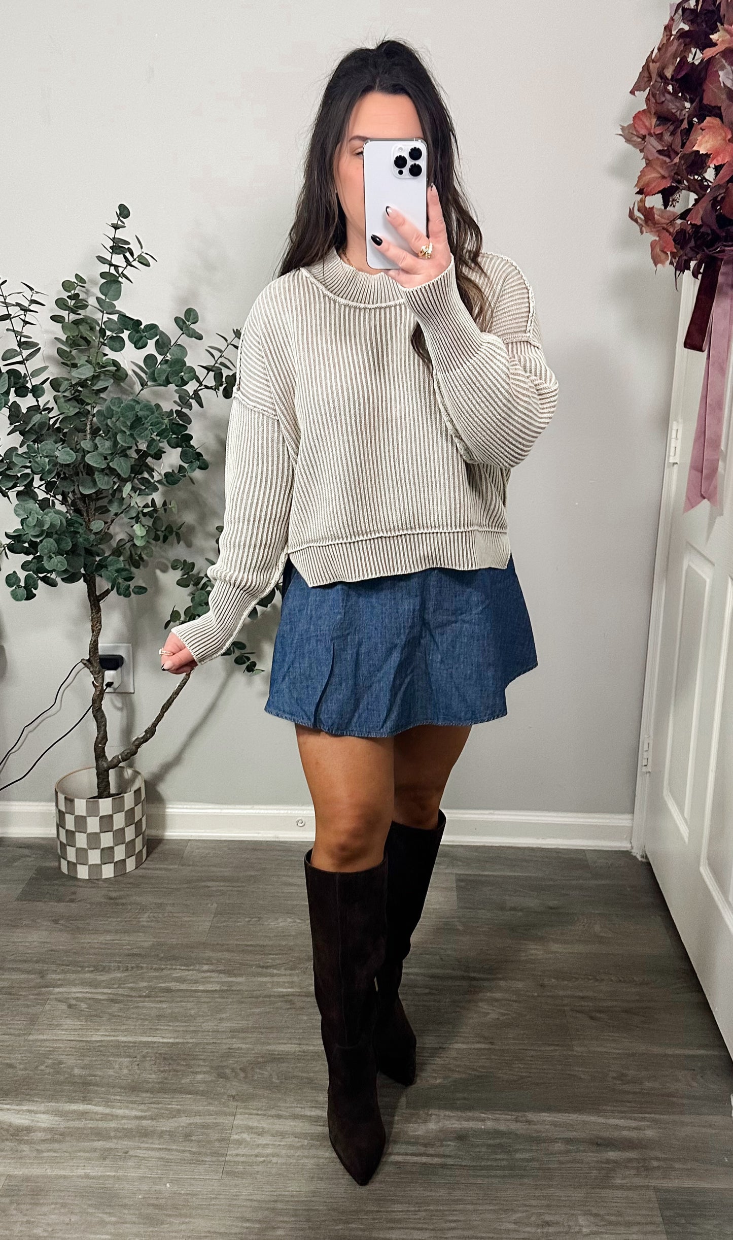 Hayden Ribbed Sweater in Light Taupe