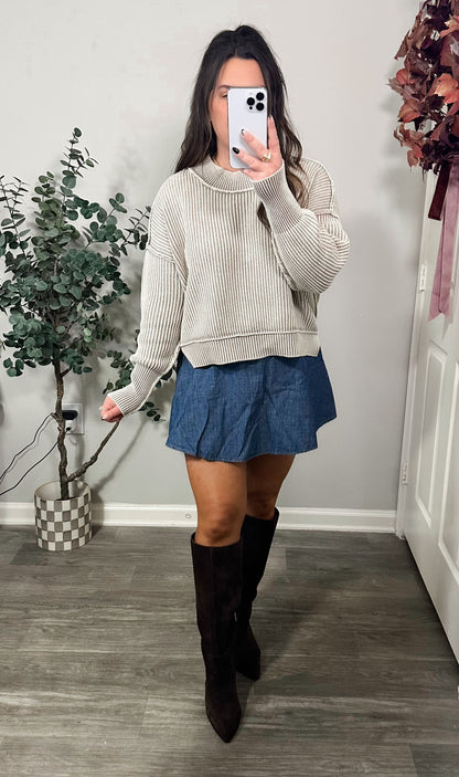 Hayden Ribbed Sweater in Light Taupe