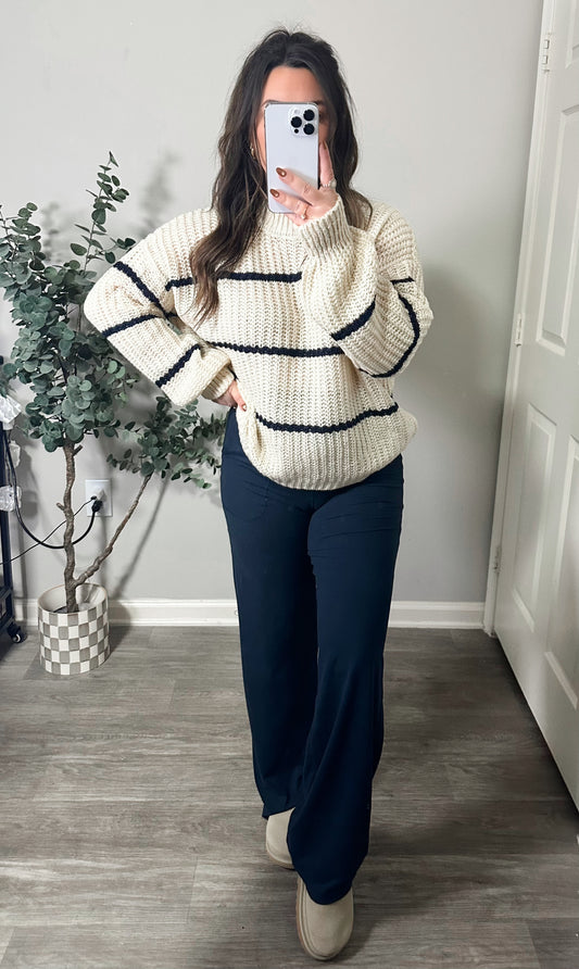 Harvest Stripe Sweater in Ivory/Navy
