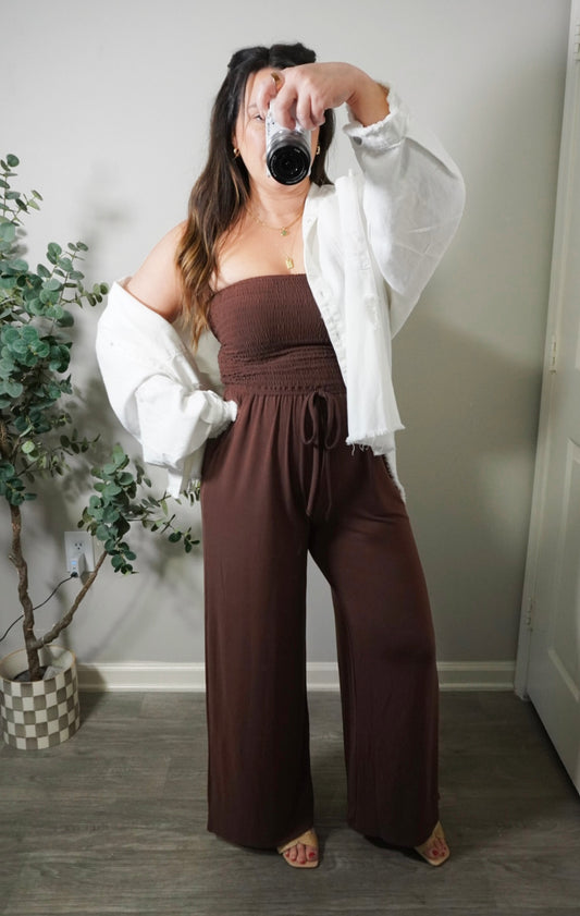 On the Go Jumpsuit in Chocolate Brown