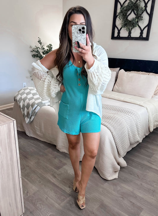 Carefree Days Romper in Bright Teal