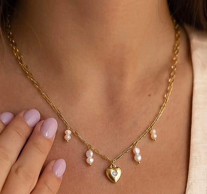 Pearl Heart Charm Necklace