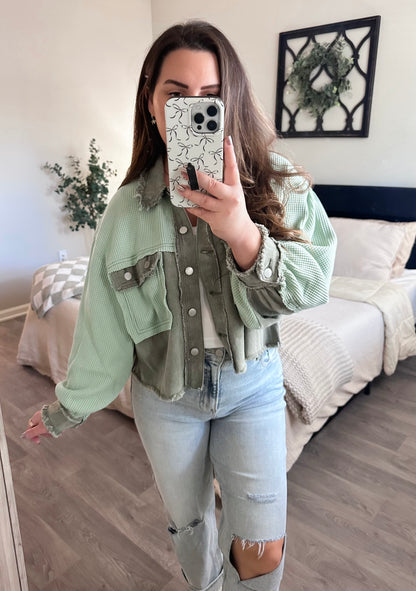 Greyhound Jacket in Mint/Dark Olive