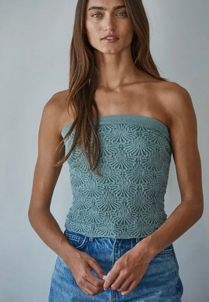 Seamless Blooms Tube Top in Jade Green