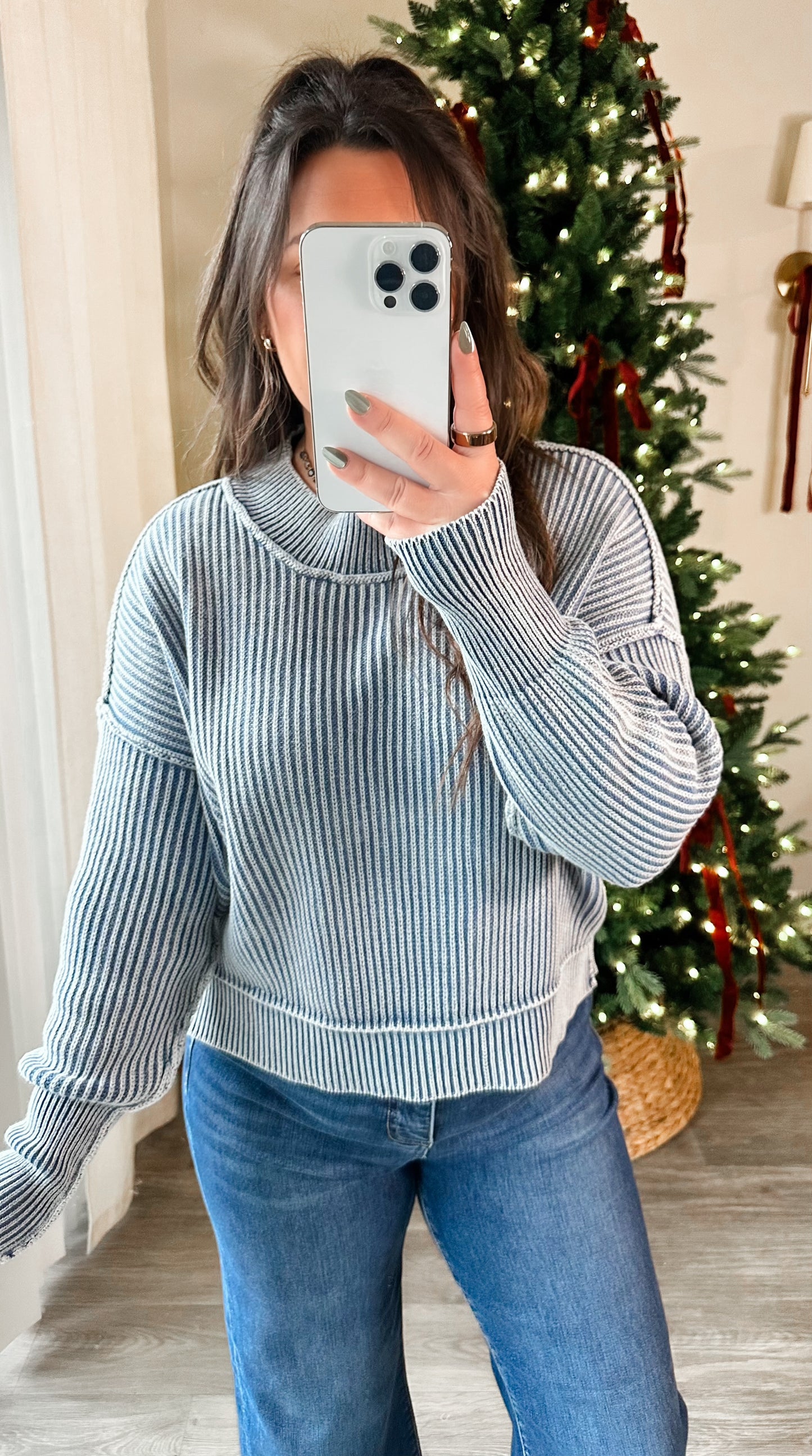 Hayden Ribbed Sweater in Dusty Blue