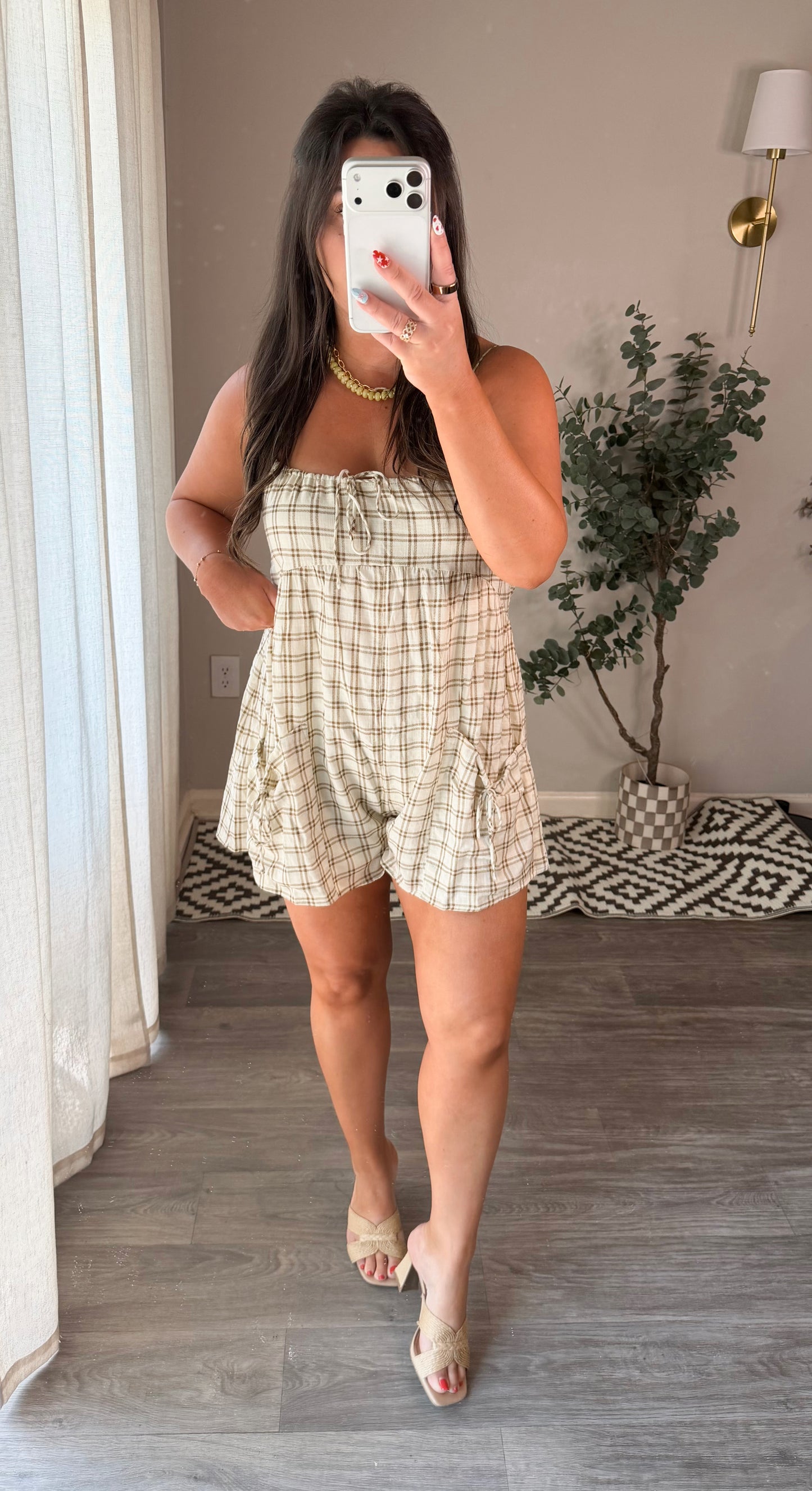 Falling For You Plaid Romper in Cream