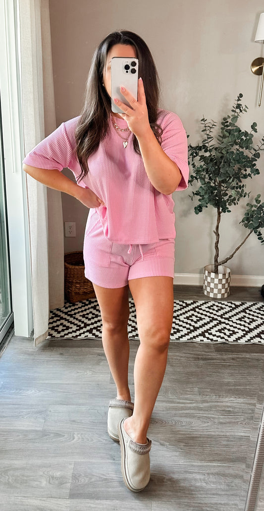 Ribbed Essential Set in Pink