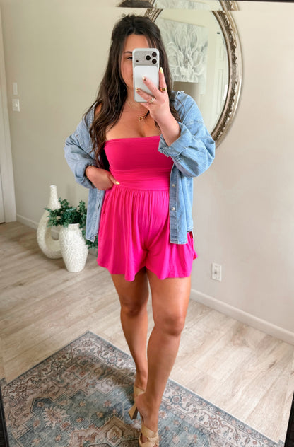 On The Go Romper in Hot Pink