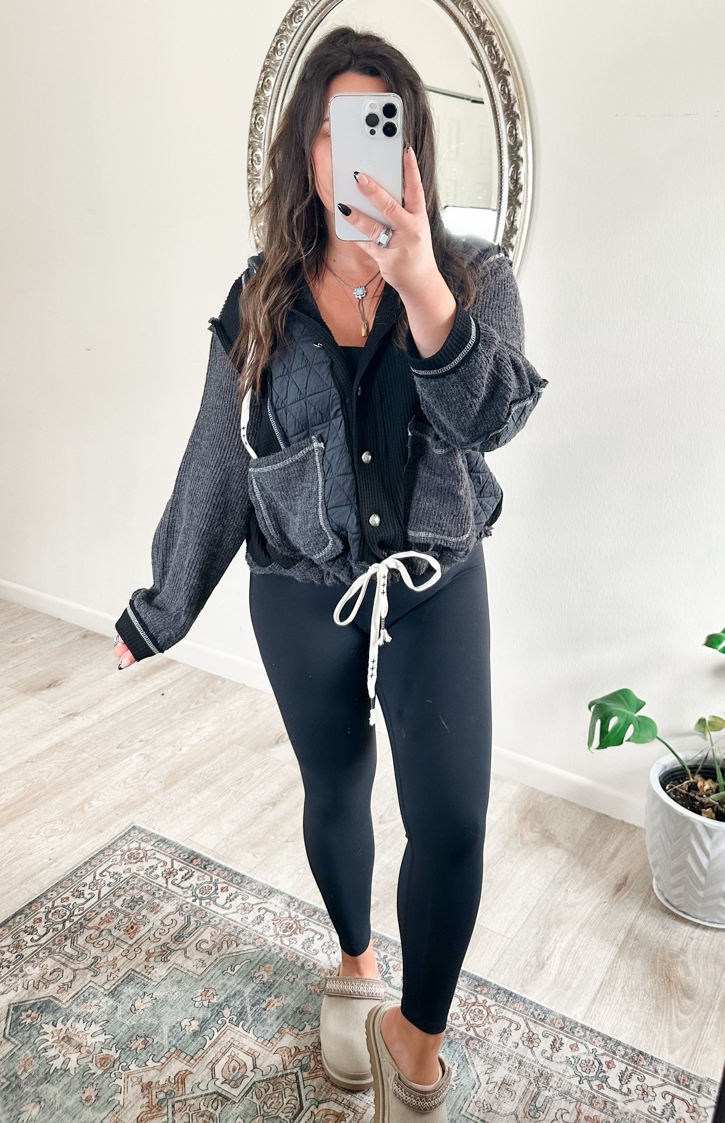 Quinn Quilted Jacket in Black Charcoal