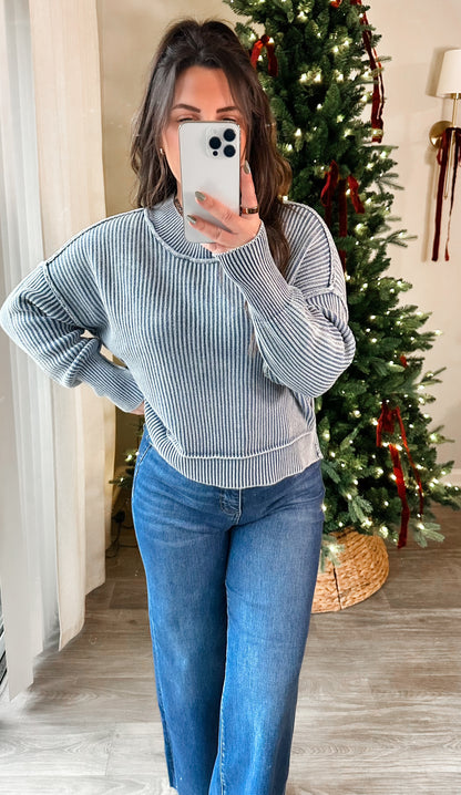 Hayden Ribbed Sweater in Dusty Blue