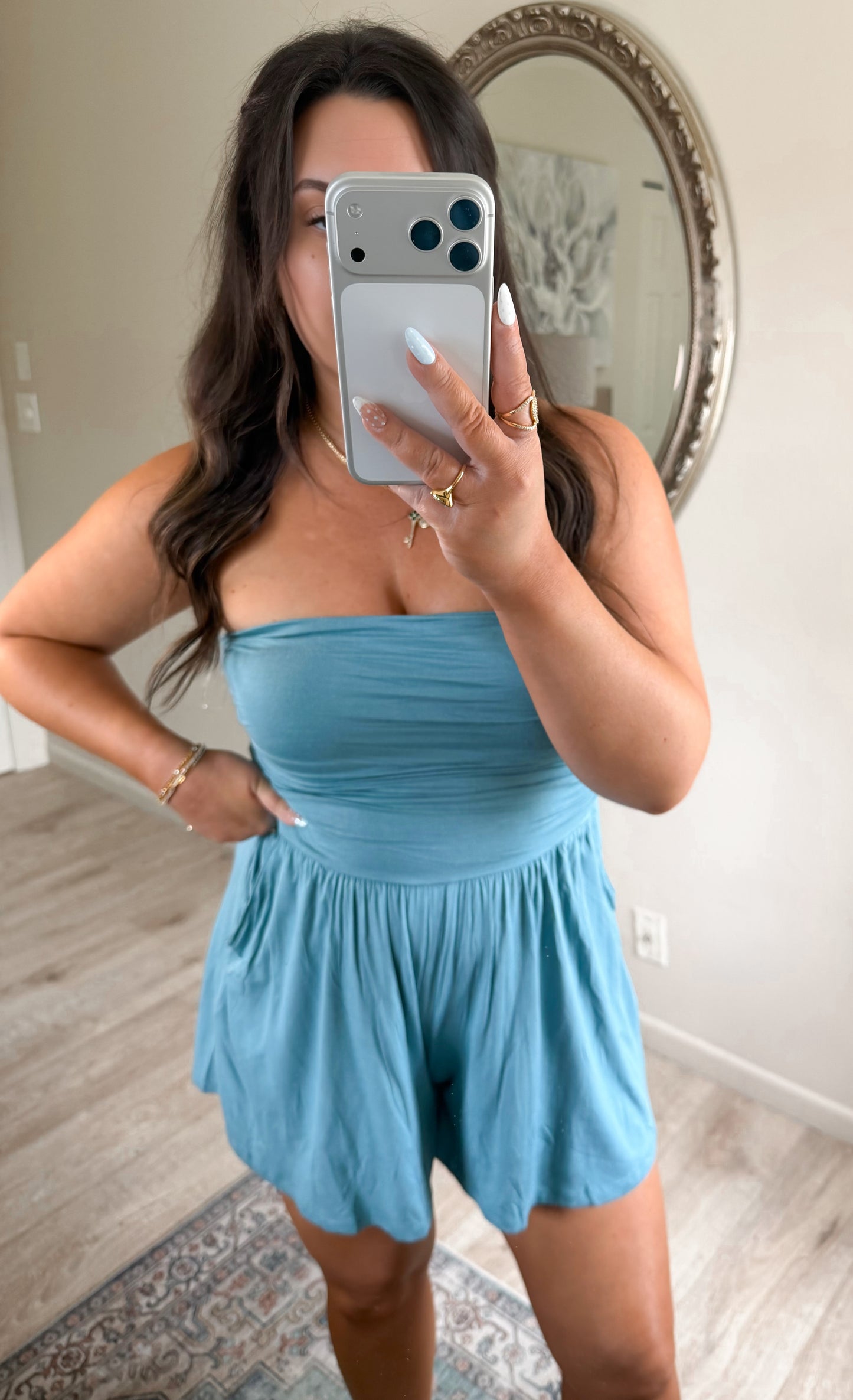 On The Go Romper in Dusty Teal