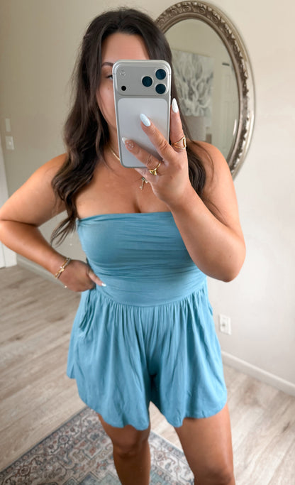 On The Go Romper in Dusty Teal
