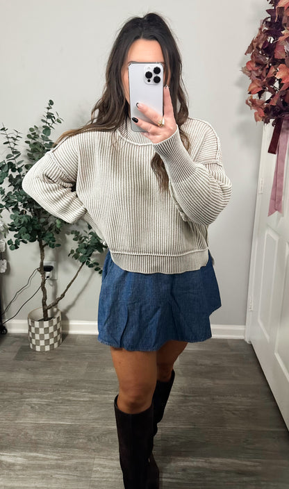 Hayden Ribbed Sweater in Light Taupe