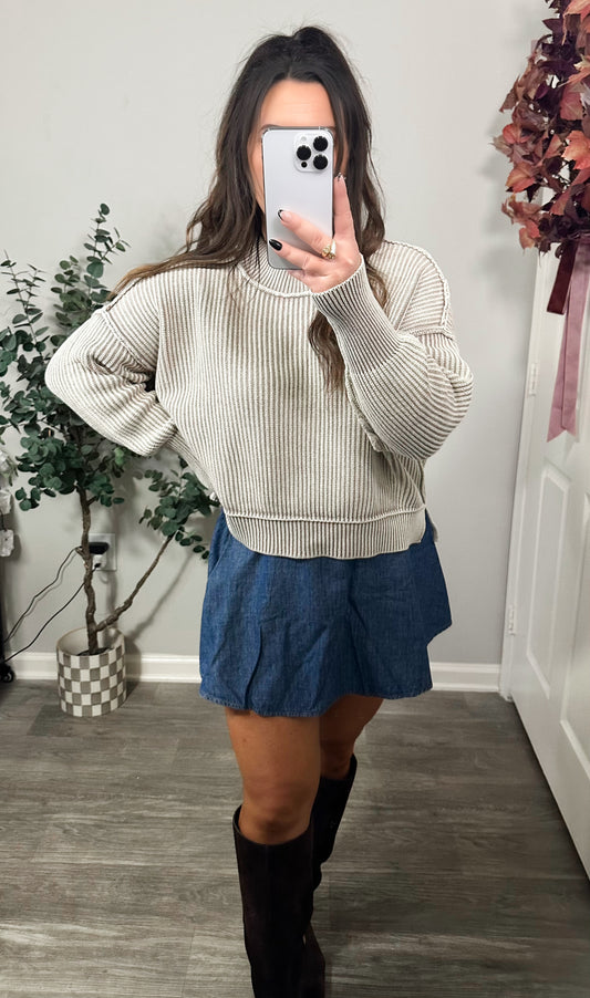 Hayden Ribbed Sweater in Light Taupe