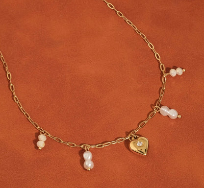 Pearl Heart Charm Necklace