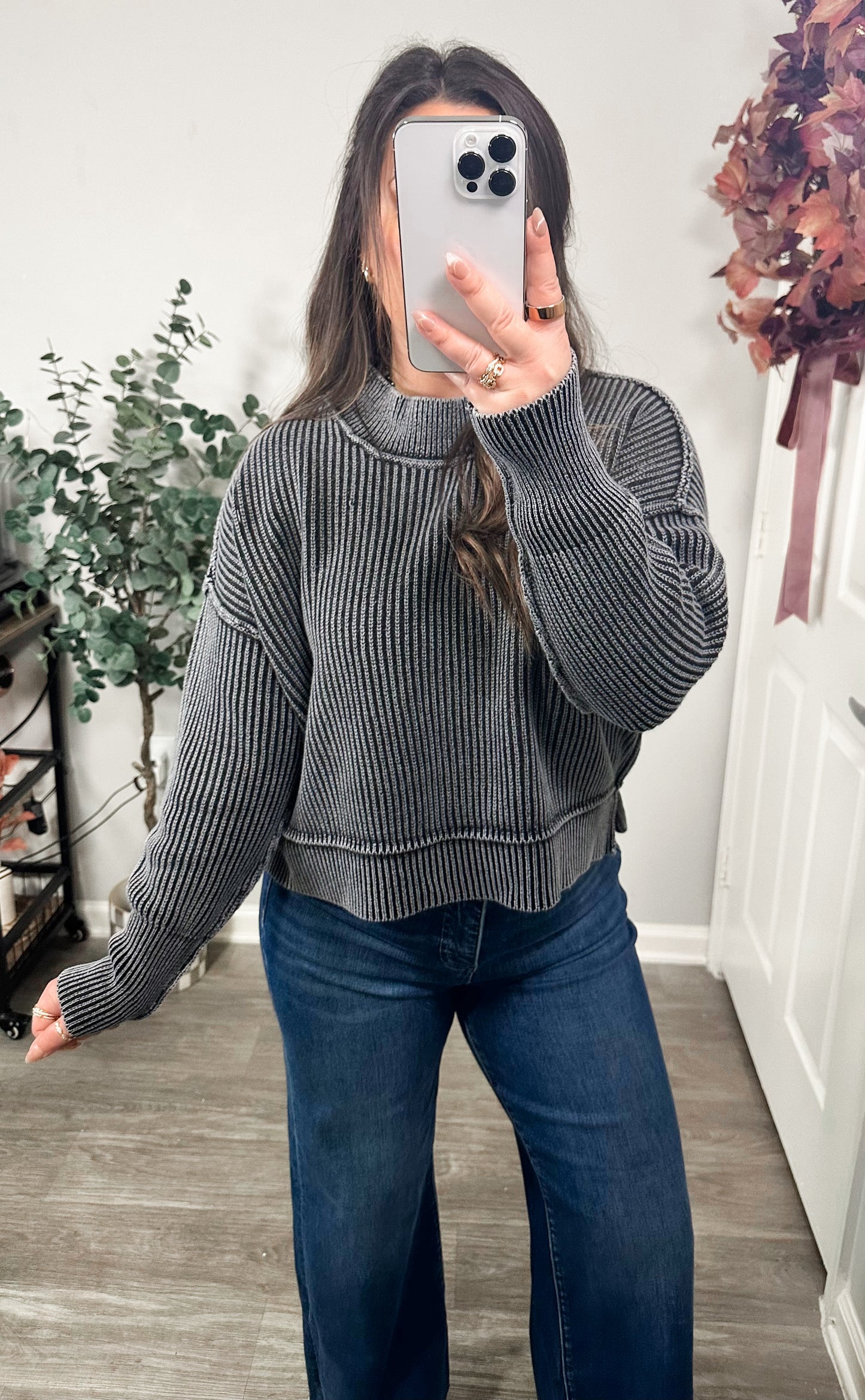 Hayden Ribbed Sweater in Black